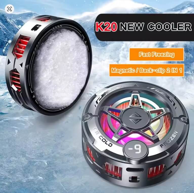 مروحة تبريد للهواتف K20 التبريد السريع المبرد المغناطيسي/الظهر كليب 2 في 1 أشباه الموصلات بالوعة الحرارة باردة