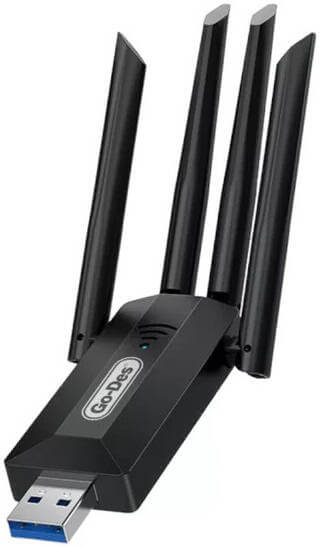 محول واي فاي USB ثنائي النطاق من Go-Des بسرعة 1200 متر وأربعة هوائيات وبطاقة إنترنت لاسلكية عالية السرعة USB 3.0 بدون برنامج