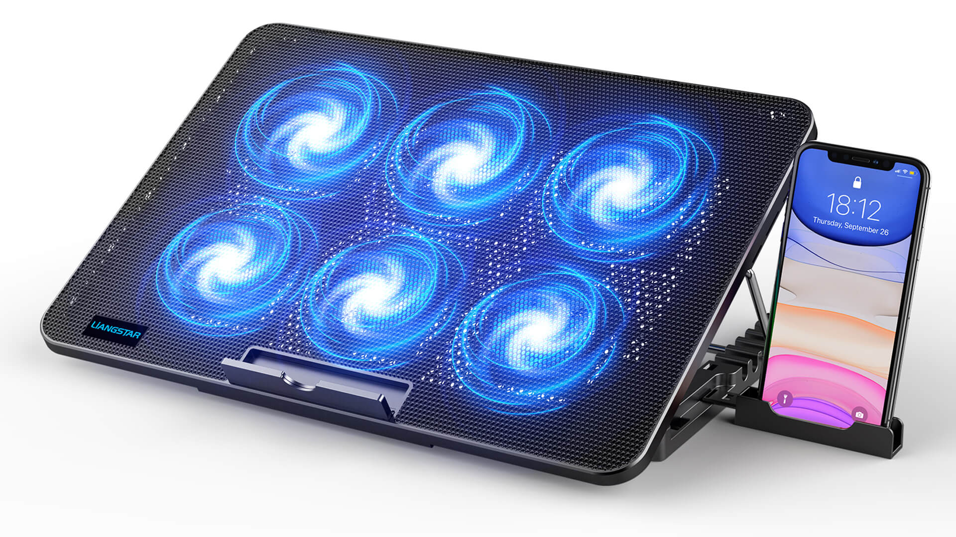 ستاند تبريد حامل تبريد مريح لأجهزة الكمبيوتر المحمولة من بورودو للألعاب مزود بـ 8 مراوح وفتحة هاتف مدمجة، ومنفذي USB-A، ومتوا