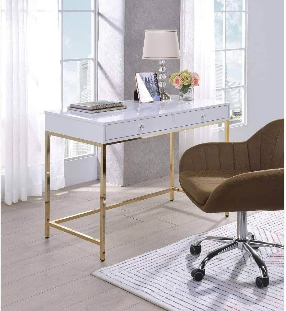 طاولة مكتبية مكتب تنفيذي من PZHANGZVH مزود بدرجين للتخزين، وسطح خشبي وقاعدة معدنية، ومساحة كتابة مستطيلة 47 بوصة × 20 بوصة ×