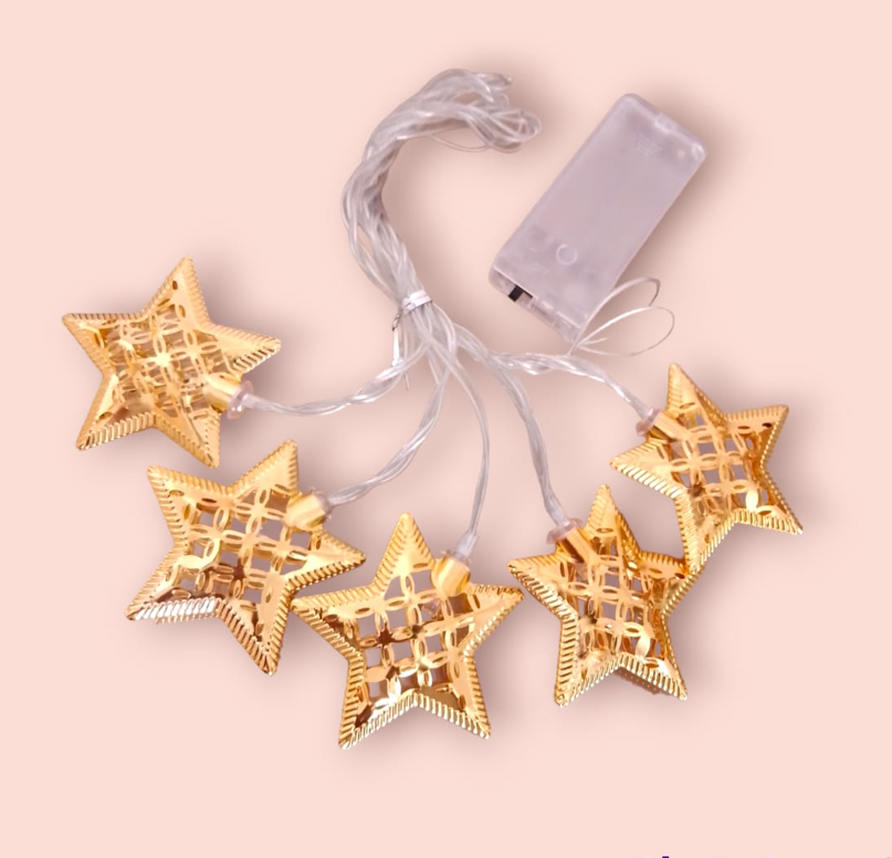 تعليقة زينة رمضان نجوم معدنية ثلاثية الابعاد بأضائات led لون أصفر (رمضان كريم) الطول 2 متر