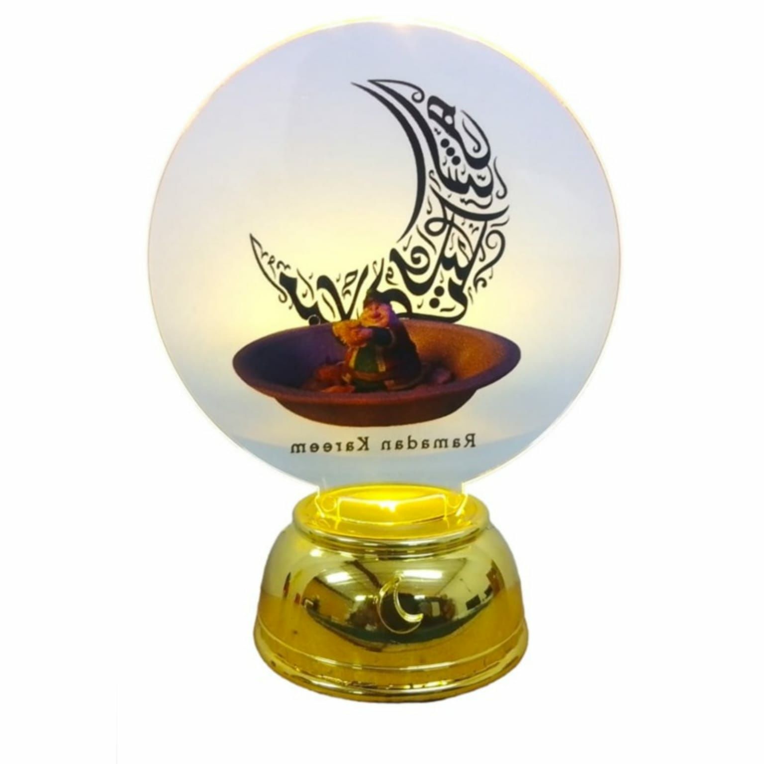 قاعدة بلوحة شفافة زينة رمضان بأضائات led لون أصفر (رمضان كريم) الطول 14 سم